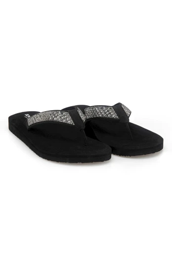 Womens Beaded Wedge Flip Flop - Black