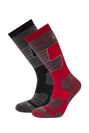 Linz 2 Pack Mens Ski Socks - Black/Chilli Red