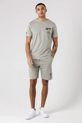 Mens Palm Print T-Shirt and Shorts Lounge Set - Light Green