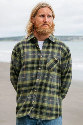 Men's Cotton Flannel Shirt - Khaki Check