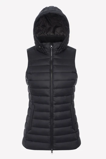 Rose Womens Hooded Equestrian Puffer Gilet - Black