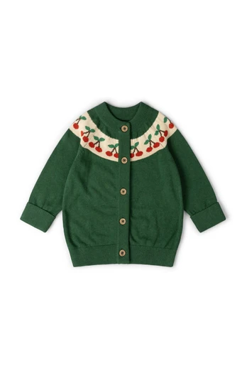 Little Cherry Knitted Kids Cardigan - Green