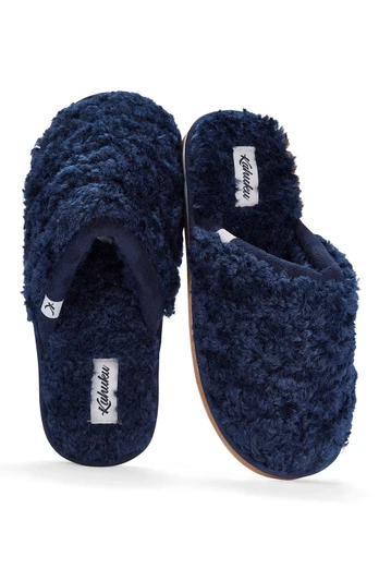 Bea Mens Fluffy Casual Slippers - Navy