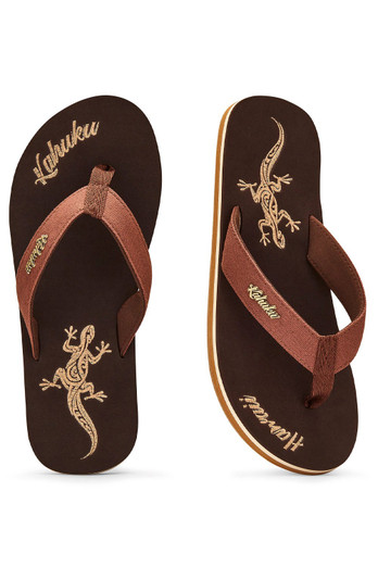 Slippahs Mens Flip-Flops - Brown Lizard