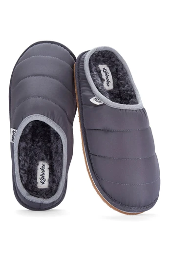 Kalipa Mens Fur Lined Sleeping Bag Style Slippers - Grey