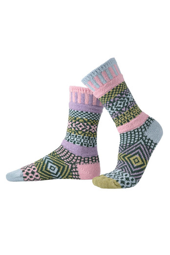 Unisex Mismatched Striped Pattern Crew Sock - Lilac
