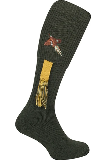 Mens Pheasant Shooting Socks with Garters - Green