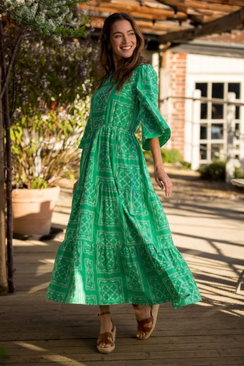 Clarisa Womens Embroidered Maxi Dress - Green