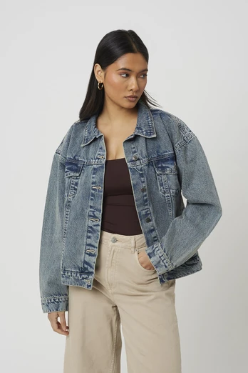 Oversized Womens Denim Jacket - Mid Blue