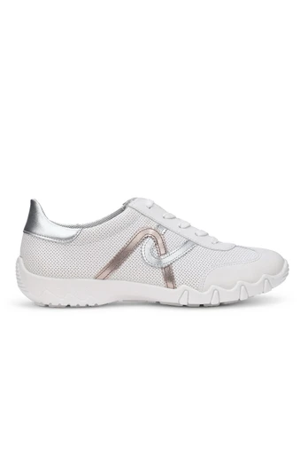 Marianne Women's Wide Fit Leather Trainer - White-Metallic