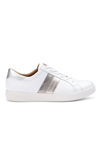 Switched Women's Wide Fit Leather Trainer - White-Metallic