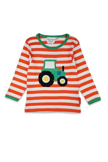Kids 100% Cotton Tractor Applique T-Shirt - Orange