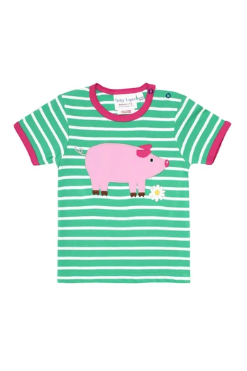 Kids 100% Cotton Pig Applique T-Shirt - Multi
