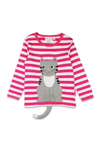 Kids 100% Cotton Kitten Applique T-Shirt - Pink