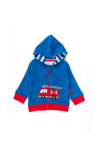 Kids 100% Cotton Fire Engine Applique Hoodie - Multi