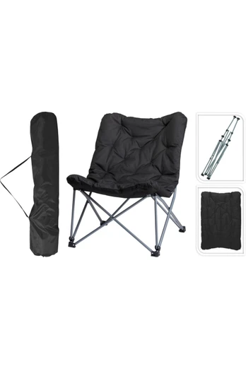 Padded Folding Moon Camping Chair + Carry Bag - Black
