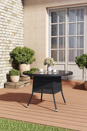 Garden Wicker Tempered Glass Table - Black