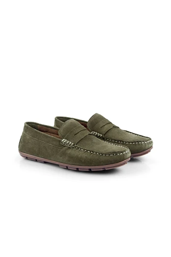 Bari Mens Suede Leather Driving Summer Loafers - Green