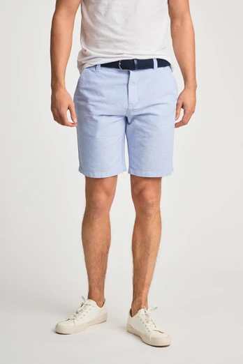 Cotton Oxford Mens Shorts with Belt - Blue