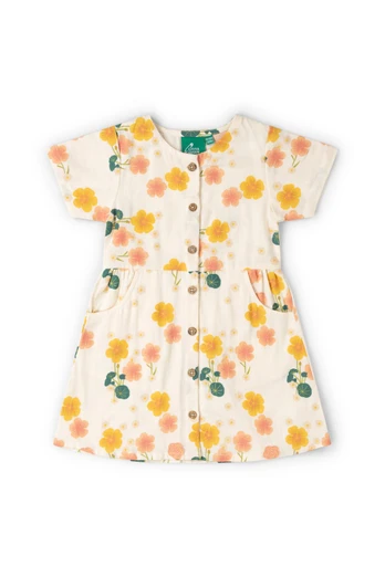 Flora Kids Button Through Dress - Cream