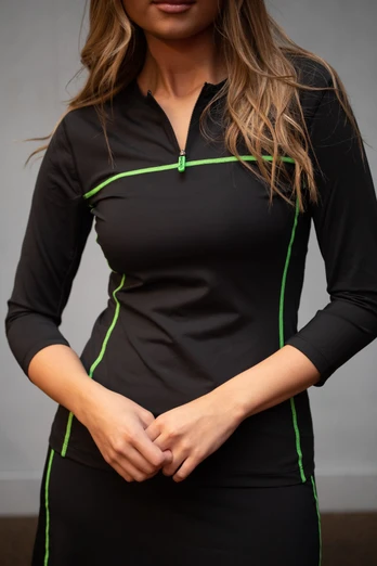 Womens Weightless T-shirt Quarter Zip 3/4 Sleeve - Lime Light 3/4 Sleeve
