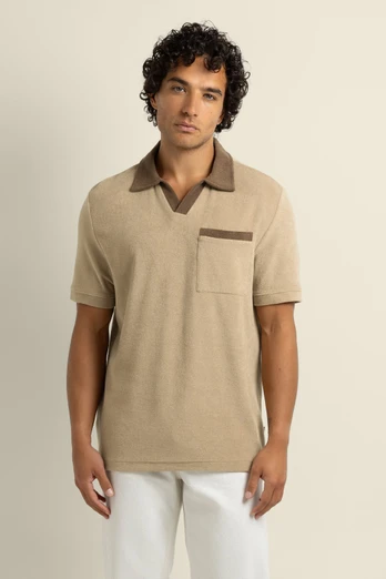 Jesper Mens Terry Resort Collar Polo Shirt - STONE