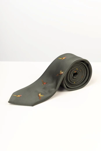 Danby Mens Flying Pheasant Shooting Tie - Pheasant Dark Green
