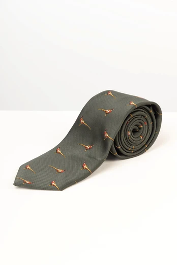 Danby Mens Flying Pheasant Shooting Tie - Pheasant Olive
