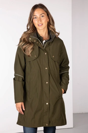 Emley III Womens 3/4 Length Riding Coat - Dark Olive