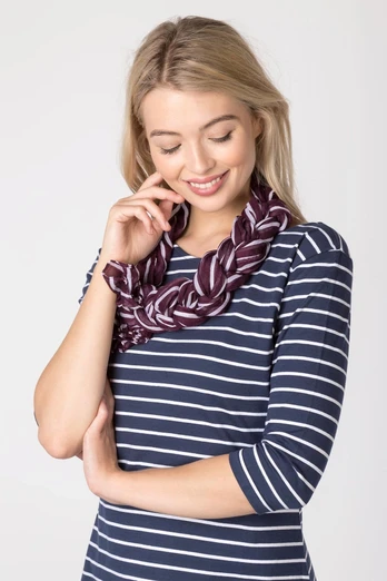 Ladies Striped Floaty Scarf - Berry