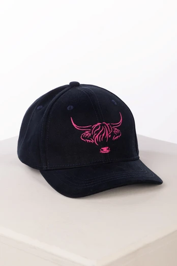 Womens Ripon Highland Cow Baseball Cap - Navy