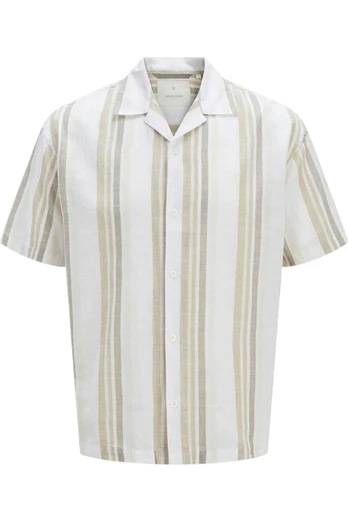 Mens Revere Collar Stripe Shirt - Travertine