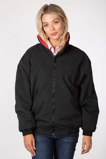 Womens Fleece Lined Bomber Jacket - Black/Pink