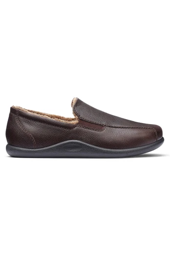 Relax Men's Leather Slipper - Dark Brown Grain