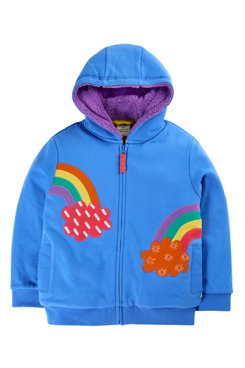 Kids 80% Organic Cotton Ted Fleece Lined Hoodie - Cobalt/Rainbow