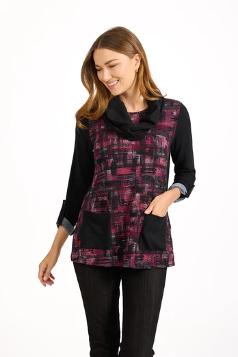 Women's Etchy Printed Tunic with Snood - Pink