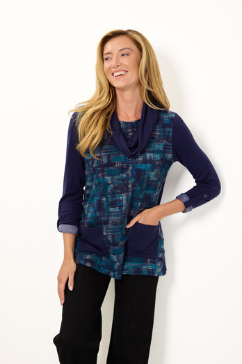 Women's Etchy Printed Tunic with Snood - Teal