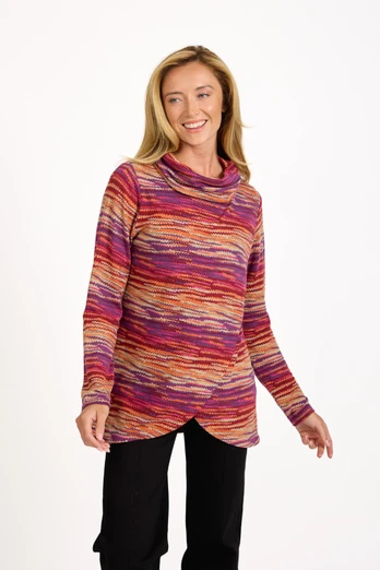 Women's Staggered Print Cowl Neck Top - Orange