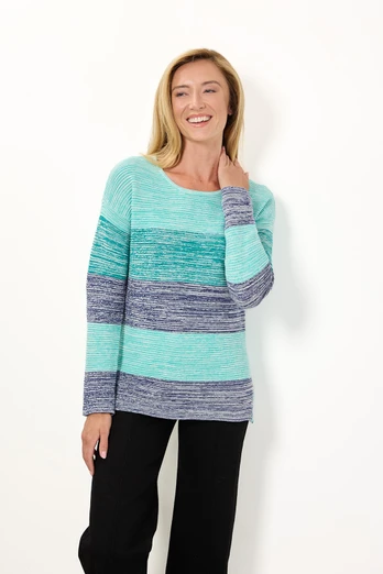 Women's Ottoman Marl Colour Block Jumper - Green