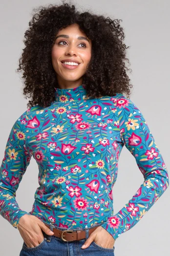 Womens Bagber Turtle Neck Jersey Top - Folksy Bloom