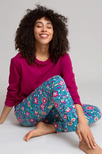 Womens 95% Organic Cotton Lyme Cuffed Loungers - Folksy Bloom