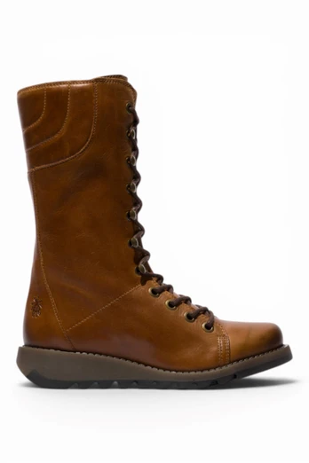 Womens Leather Lace-Up Combat Ankle Boots- STER768 - Brown