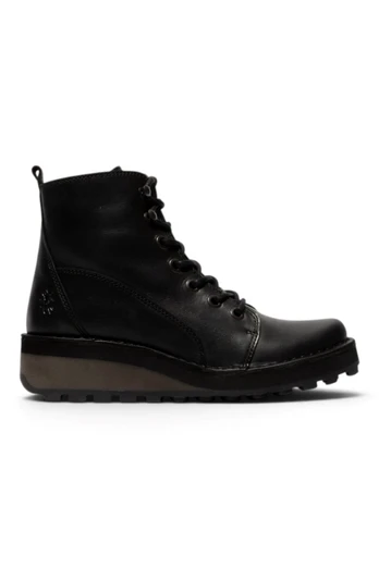 Womens Leather Lace-Up Ankle Boots - HAZI147 - Black