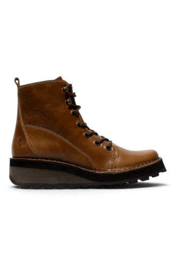 Womens Leather Lace-Up Ankle Boots - HAZI147 - Camel