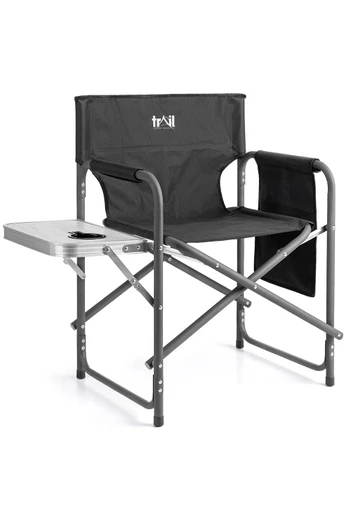 Folding Directors Chair With Side Table - Black
