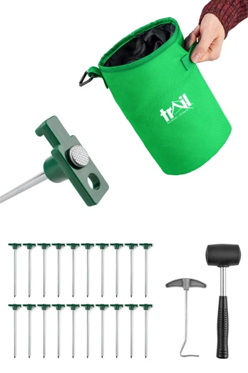 Hard Ground Tent Pegs Kit - 20 Pegs - Green