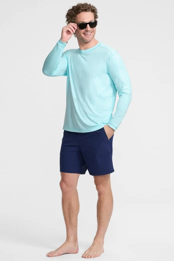 Mens Long Sleeve Rash Vest - Turquoise/Pale Aqua Heather