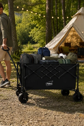 Folding Wagon Cart 300L Collapsible Trolley - BLACK