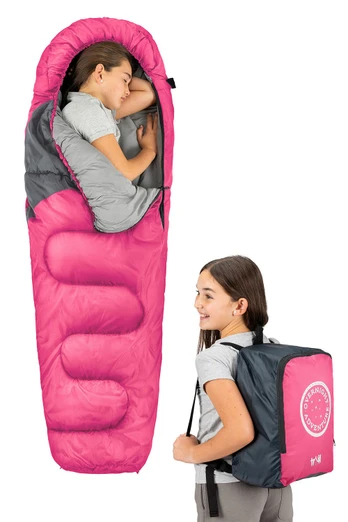 Kids Hooded Mummy Sleeping Bag - Pink