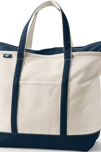 Extra Large Zip Top Canvas Tote Bag - Natural/Radiant Navy